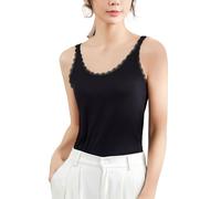 Hybursky Women's Solid Tank Tops Sleeveless Summer Vest Top Round Neck Slim Fit Casual Camisole with Lace Trim Soft Ladies Summer Cami Undershirt for Athletic Yoga Daily Wear, Black