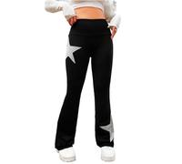 Hybursky Womens Star Print Sweatpants High Waisted Stretchy Bootcut Sport Pants Joggers Tracksuit Bottoms Workout Trousers Casual Flared Leggings for Yoga Fitness Gym Activewear Loungewear (Black-L)