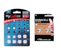 HYCELL Alkaline & Lithium Button Cells [Assorted Multipack of 24] & Duracell CR2032 Lithium Coin Batteries 3V (2 Pack) - Up to 70% Extra Life*