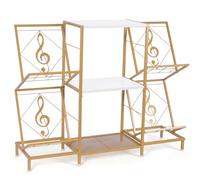 HYCFYJR Record Player Stand with Vinyl Record Storage, Turntable Stand with 4-Tier Vinyl Display Shelf & Metal Frame, Record Holder for Living Room, Gold & White