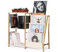 HYCFYJR Stand for Record Player, 3 Tier Vinyl Record Storage with Now Playing Holder, Turntable Stand, Vinyl Display with Speaker Storage for Living Room, Gold White