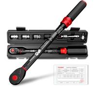 HYCHIKA 1/2" Drive Click Torque Wrench 40-220 Nm, ±2% Accuracy, Dual-Direction 72-Tooth, with 3/8" Adapter, 125mm Extension Bar & 17,19,21mm Sockets for Car, Motorcycle, Wheel Maintenance.