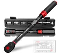 HYCHIKA 1/2" Torque Wrench, ±2% Accuracy, Dual Scale Nm/ft-lb, 40-220 Nm. | Drive Click Torque Wrench Set with 3/8" Adapter, Extension Bar & 17/19/21mm Sockets for Car, Motorcycle, Wheel Maintenance