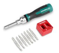 HYCHIKA 16 Piece in 1 Ratchet Screwdriver, Magnetic Ratchet Screwdriver Set All in One, Adjustable Screwdriver Set Multitool with Phillips, Slotted, Torx, Square, Hex bit and Double End Nut Driver