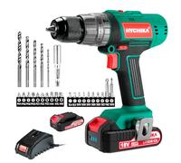 HYCHIKA 18V Cordless Drill, 45 N.m Electric Screwdriver, 27 PCS Power Drill, 21+3 Torque, 2 Speed, LED Work Light, 2.0 Ah Battery, Charger, Electric Drills Cordless for Home and Garden DIY