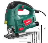 HYCHIKA 800W Jigsaw with Laser Guide, 7 Speeds 800-3000SPM, 110mm Deep Cut in Wood, ±45° Bevel, 4 Orbital Settings, Tool-Free Change, 6 Blades, Carry Case & Vacuum Adapter for Wood/Metal/Plastic DIY