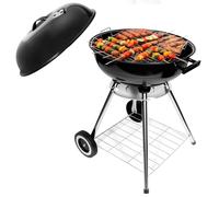 HYCHIKA Charcoal Barbecue BBQ Grill, Ø47cm 18 Inch Round Vertical Outdoor Barbecue Grill with Lid, Chrome Wheels Portable for Garden Balcony Camping