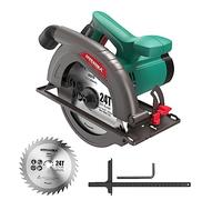 HYCHIKA Circular Saw - 1300W Electric Saw 4500RPM, High Power Motor, 24T Blade(185mm), Cutting Depth 65mm (90º), 45mm (45º), Safety Switch, Dust Extraction