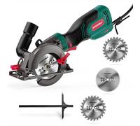 HYCHIKA Circular Saw, 750W 3500RPM with 3 Blades(115 and 125mm), Scale Ruler, Cutting Depth 48mm(90°), 32mm(45°), Compact Circular Saw for Plastic, Tile and Soft Metal