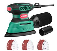 HYCHIKA Detail Sander, 140W Mouse Sander for Wood with Dust Collector & Vacuum Adapter, 13000 OPM Mini Dustless Sanding Machine, 12pcs Sandpapers, Compact Design, Model TX104