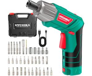 HYCHIKA Electric Screwdriver, 6Nm Torque Cordless Screwdriver 2000mAh 3.6V with 35 Accessories, LED Light and Rear Flashlight, USB Cable and Storage Box