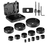 HYCHIKA Hole Saw Sets, 19PCS Hole Saws 19 mm-127 mm, 1 Installation Plate, 1 Hex Key, 2 Drill Bits, 2 Mandrels, Perfect Drilling Drywall, Soft Wood, PVC and Plastic Plate