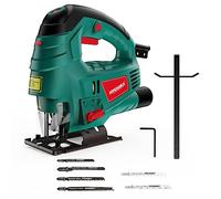 HYCHIKA Jigsaw, 800W Max Cutting Depth 110mm for Wood, 800-3000SPM Electric Jigsaw with Laser, 7 Variable Speeds, 0-3 Orbital Sets, Bevel Cutting: -45 ° to 45, 6 Blades