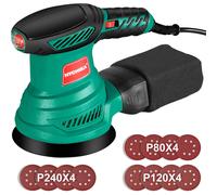 HYCHIKA Orbital Sander, 300W 13000RPM Random Orbital Sander, 6 Variable Speeds, 125mm 12Pcs Sandpapers, Electric Sander