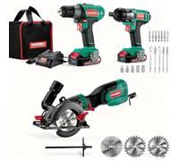 HYCHIKA Power Tool Combo Kit, Screwdriver 35 N.m + Impact Driver 160 N.m + 750W Mini Circular Saw Corded with 3 Blades, Power Tools Set for Home Garden Outdoor