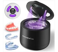 HYCHIKA Ultrasonic Retainer Cleaner Machine,45kHz Sonic Dental Cleaner with Digital Timer,4 Modes,200mL Dental Pod for Dentures,False Teeth,Aligners,Night Guards(Black)