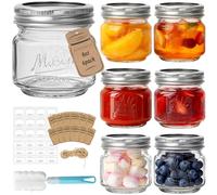 HYCKee 250ml 6 Pack Mason Jars with Silver Metal Lids, Embossed Design Canning Jars, Clear Glass Storage Jars for for Gifts, Jam, Pickling, Crafts, Wedding Favors & Home Decor