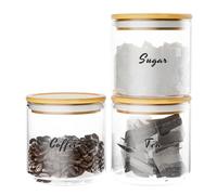 HYCKee 3 Pieces Jar with Wooden Lids, Coffee, Sugar, Tea Canister Set, 620ml Glass Stackable Airtight Food Storage