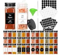 HYCKee 36 Pack 120ml Glass Spice Jars, Square Spice Containers with Black Metal Caps and Pour/Sift Shaker Lid-280pcs Labels,1pcs Silicone Collapsible Funnel and Brush Included