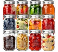 HYCKee 480ml 12 Pack Mason Glass Jars with Airtight Lids and Bands, Embossed Design Canning Jars, Regular Mouth Glass Jars for Pickling, Meal Prep, Freezing, Fermenting, Preserving, Jar Décor