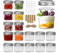 HYCKee 4oz Mason Jars, 16 Pack Mini Canning Jars with Regular Lids for Jelly Herbs Spice Honey Storage, Small Glass Jars Candle jars, Extra Lids Tags Label Included