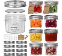 HYCKee Small Mason Jars 8 Pack, 4oz/120ml Mini Canning Jars with Regular Lids for Jelly Herbs Spice Honey Storage, Small Glass Jars Candle jars, Extra Lids Tags Label Included