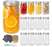 HYCKee Wide Mouth Mason Jars1000ml, 12 Pack Glass Canning Jars with Airtight Lids and Bands, Large Canister for Pickling, Canning, Fermenting and Food Storage, Microwave & Dishwasher Safe