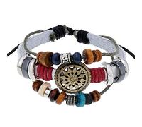 Hyclam Handmade Boho Bracelet Gypsy Hippie Design Brown Leather for Sun Metal Charms Beads Wrap Unisex Adjustable Bracelet for