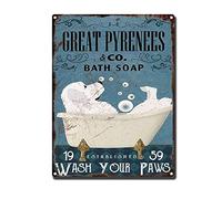 HYCLAM Tin Sign Great Pyrenees Bath Soap Company Wash Your Paws Restoring Ancient Ways Wine Cellar The hotelThe Wall Decorate Painting 12x16inch-Tin Sign