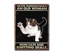HYCLAM Tin Sign Never Underestimate Knitting Skills The Kitchen Sign Retro Funny Art Decorative Iron Picture 12x16inch-Tin Sign