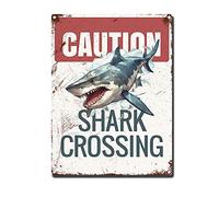 HYCLAM Vintagemetal SignCaution! Shark Crossing Retro Restoring Ancient Ways Wine Cellar The hotelThe Wall Decorate Painting 12x16inch-Tin Sign