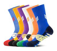 HYCLES 6 Pairs Kids Boys Basketball Socks Youth Athletic Trainer Sport Socks Crew Cotton Breathable Soft Socks for 13-16 Years