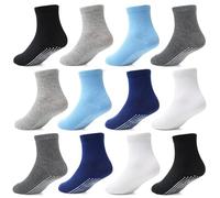 HYCLES Baby Grip Socks 12 Pairs for Boys Girls 0-10 Years - Toddler Non Slip Kids Anti Skid Crew Socks with Grips 3-5 Years