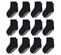 HYCLES Toddler Grip Socks, Non Slip Kid Socks Floor Skid Sock with Gripper for 1-10T Boy Girl 6-12 Months Baby, Black, 7-10 Years