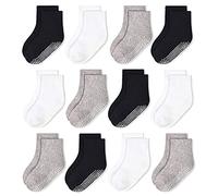 HYCLES Toddler Grip Socks, Non Slip Kid Socks Floor Skid Sock with Gripper for 1-10T Boy Girl 6-12 Months Baby, Black+white+grey, 7-10 Years