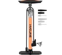Hycline Bike Pump, Bicycle Floor Pump for Bike Tyre, 150 PSI High Pressure Bike Pumps with Presta and Schrader Valve for Road Bike Tyres, Balls, Balloons, Air Cushion, Orange