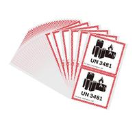 Hycodest 12x11cm Lithium Ion Battery Transport Caution Warning Labels 50 Adhesive Stickers (UN3481)