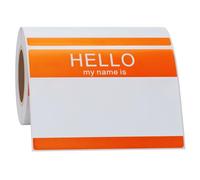 Hycodest 89x60 mm Orange Hello My Name is Writing Stickers Rectangle Name Tag Labels, 200 Sticker