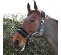 HYCONIC Faux Fur Head Collar and Lead Rope Black for Horses - Pony