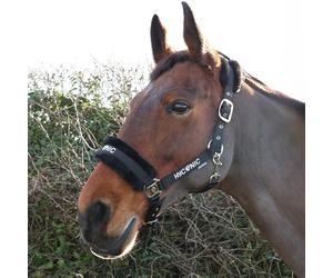 HYCONIC Faux Fur Head Collar and Lead Rope Black for Horses - Pony