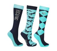 HYCONIC Pattern Socks by Hy Equestrian Navy/Teal - Size 4-8