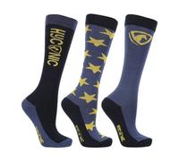 HyCONIC Pattern Socks by Hy Equestrian - Navy/Yellow - Adult 4-8 - Pack of 3