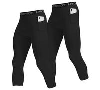 HYCOPROT 2 Pack Mens 3/4 Compression Leggings with Pockets Athletic Tights Sprots Compression Pants Cool Dry Base Layer Trousers for Running Sports Yoga Basketball (Black, XXL)