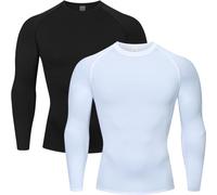 HYCOPROT Compression Shirt for Men Athletic Base Layer Top Quick Dry Long Sleeve T-Shirt for Workout Gym Running (Black+White, S)