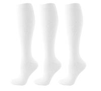 HYCOPROT Compression Socks for Women & Men Circulation (3 Pairs) 15-20 mmHg for Athletics Running Nurses Pregnancy Travel（XXL, WHite）