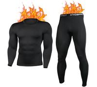 HYCOPROT Herren Thermounterwäsche Set Skiunterwäsche Innenfleece Funktionswäsche Winter Thermowäsche Set Atmungsaktiv Thermo Unterwäsche Thermounterhemd Thermounterhose Black