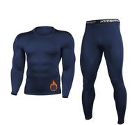 HYCOPROT Herren Thermounterwäsche Set Skiunterwäsche Innenfleece Funktionswäsche Winter Thermowäsche Set Atmungsaktiv Thermo Unterwäsche Thermounterhemd Thermounterhose Marineblau