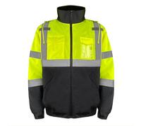 HYCOPROT Hi-Vis Safety Jacket for Men High Visibility Reflective Bomber Coat Rain Jackets with Pockets Winter Waterproof Work Construction Coats with Black Bottom for Cold Weather ANSI Class 3