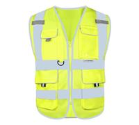 HYCOPROT Hi Vis Vest for Men Women High Visibility Reflective Breathable Safety Vest with Multiple Pockets Zipper Front Meets Construction Vests for Build Oudoor Work EN ISO 20471 Standards