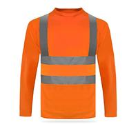 HYCOPROT High Visibility Reflective Safety Long Sleeve T Shirts Moisture Wicking Mesh, Quick Dry Breathable Lightweight Reflective Tee Orange